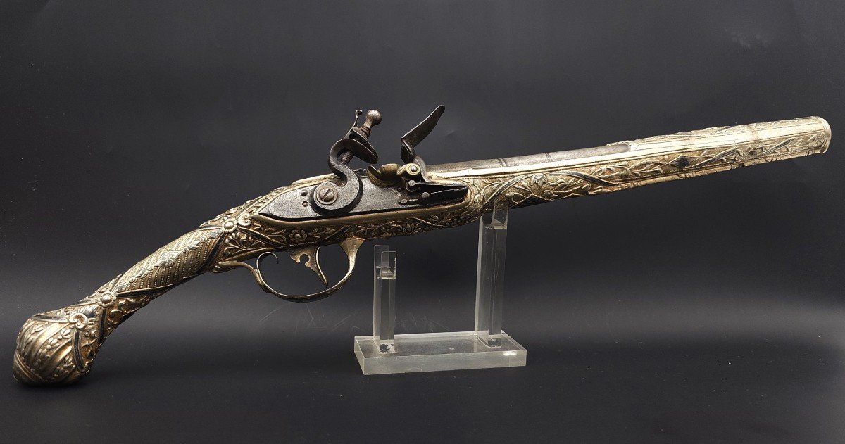 Kurud Flintlock Pistol In Silver-gilt (silver Gold) Ottoman Art Balkans Circa 1830 - Greece Malta 19th Century