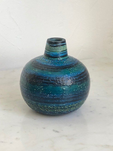 Rare Double Vase / Soliflore En Ceramique Bitossi Rimini Bleu Design Italien 1950-photo-1