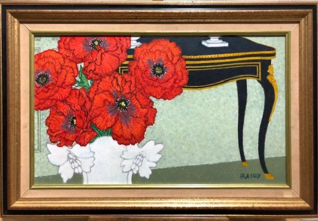 Still Life With Poppies By Frederick Arthur Jessup (1920-2007) Oil On Canvas