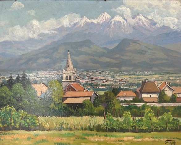 Huile Sur Panneau Regis Girard 1954 ( Montagne Enneigé Alpes Région Grenoble Massif Belledonne)