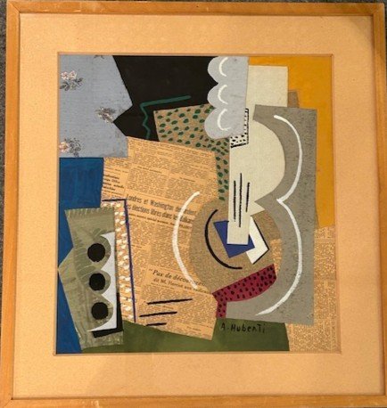 Antonio Huberti  (1898- 1980) Technique Mixte Cubiste  Collage  aquarelle Cubisme-photo-2