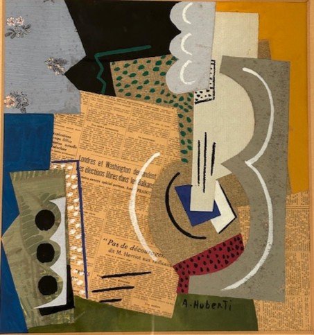 Antonio Huberti  (1898- 1980) Technique Mixte Cubiste  Collage  aquarelle Cubisme