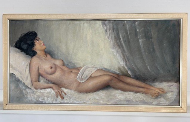 Oil On Canvas Female Nude By Jules Gustave Lempereur (domergue Spirit - Belgian School) 1950