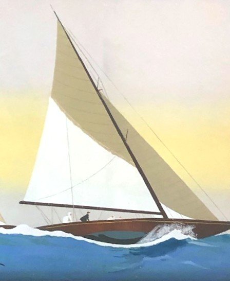 Léon Haffner ( 1881-  1972 ) Gouache Au Pochoir ( Marine, Goelette )-photo-3