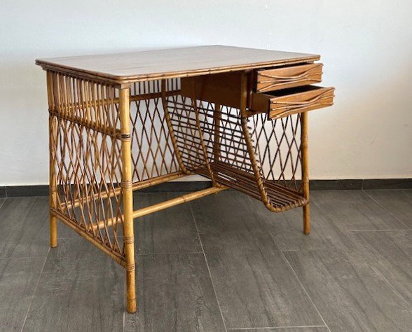 Bureau Vintage En Rotin 1950 ( Esprit Design Dal  - Vera..)-photo-2