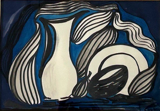 Gouache Nature Morte De Louis Albert Gayrin (1911-1971) Impressionnisme (braque Neo Cubisme)-photo-2