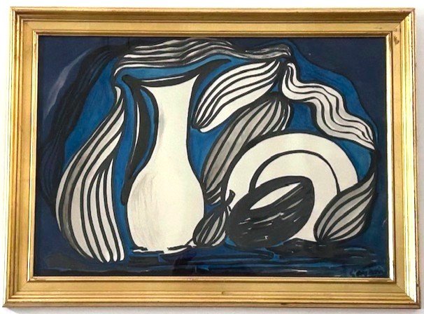 Gouache Nature Morte De Louis Albert Gayrin (1911-1971) Impressionnisme (braque Neo Cubisme)