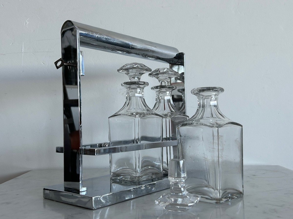 Modernist Liqueur Service Design By Jacques Adnet Circa 1930 (crystal - Baccarat)-photo-4