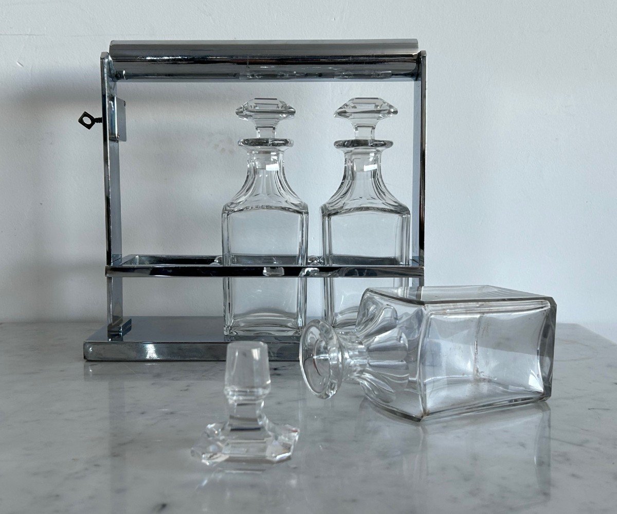 Modernist Liqueur Service Design By Jacques Adnet Circa 1930 (crystal - Baccarat)-photo-3