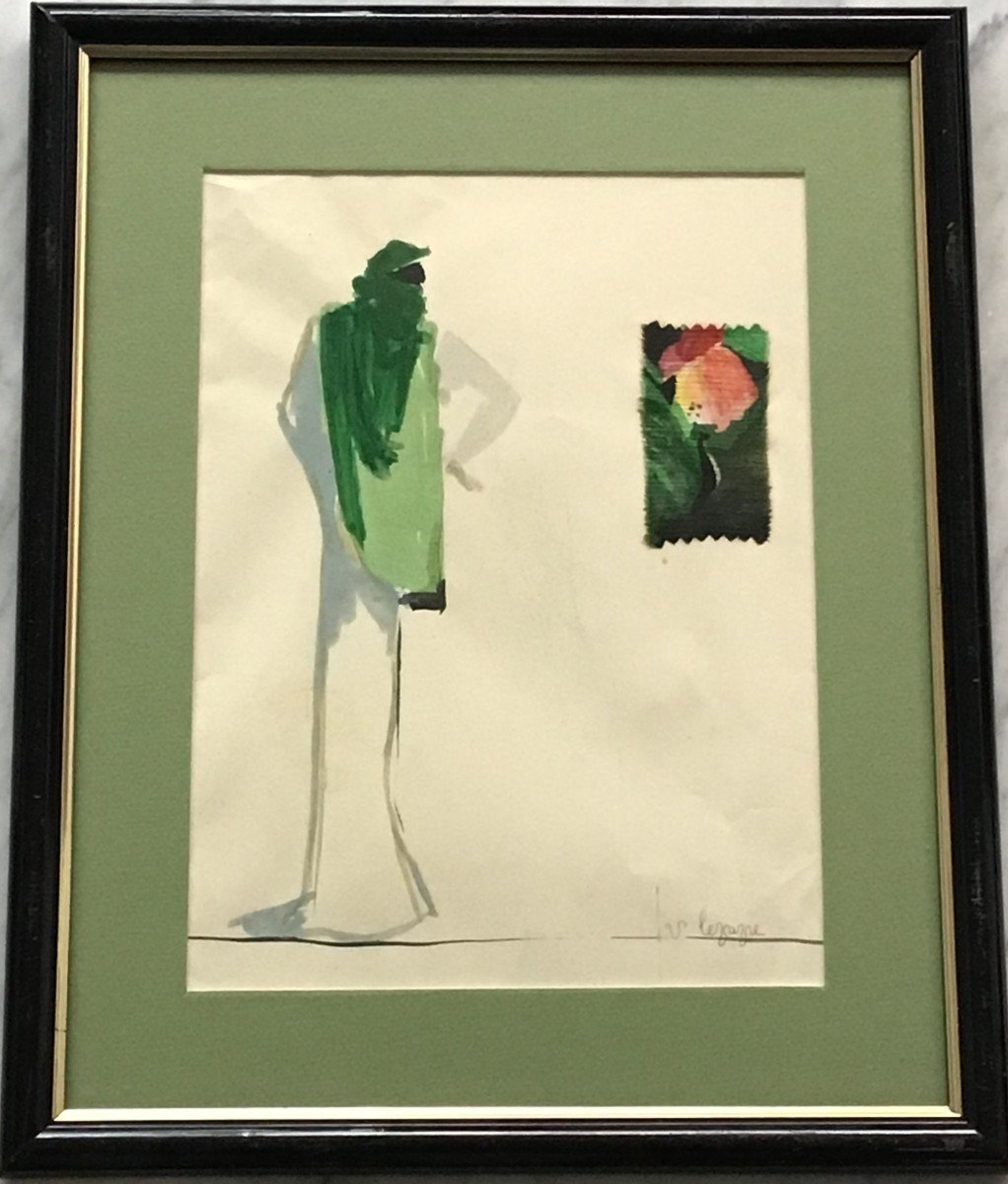 Watercolor By Georges Lepape Study Of Fabric (vogue - Jean Poiret - Fashion - Vanity Fair) 1920-1930