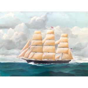 Large Oil On Panel By Ivan Good (belgian Painter 1930-2019) American Marine-sailboat 20th Century 