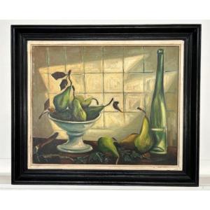 Still Life Oil On File Panel Circa 1950 (post Impressionist-french Work)