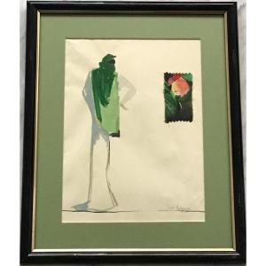 Watercolor By Georges Lepape Study Of Fabric (vogue - Jean Poiret - Fashion - Vanity Fair) 1920-1930