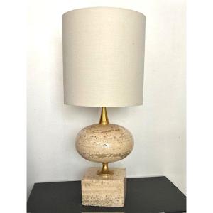 Travertine Table/desk Lamp By Maison Barbier, 60s-70s France (neoclassical)