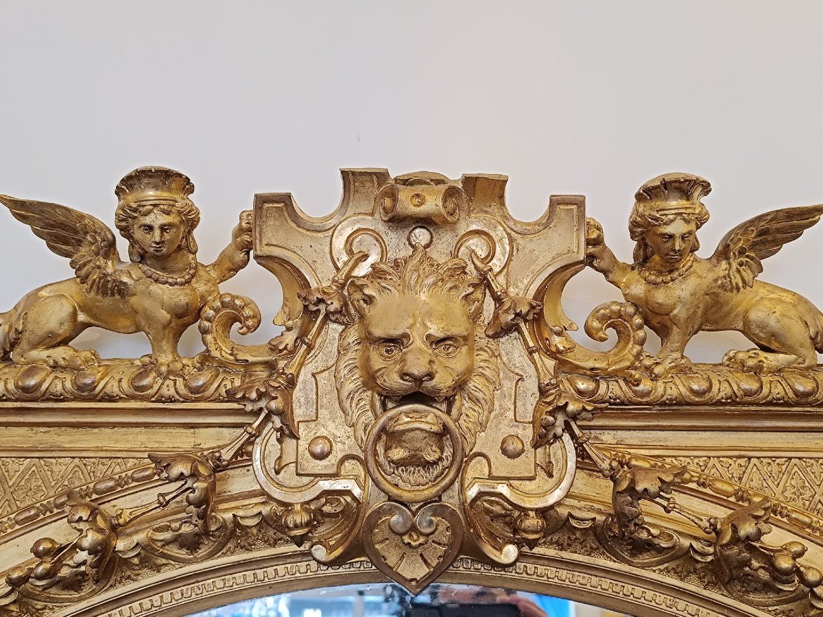 Miroir Doré à Décor De Lions d'époque 19ème-photo-2