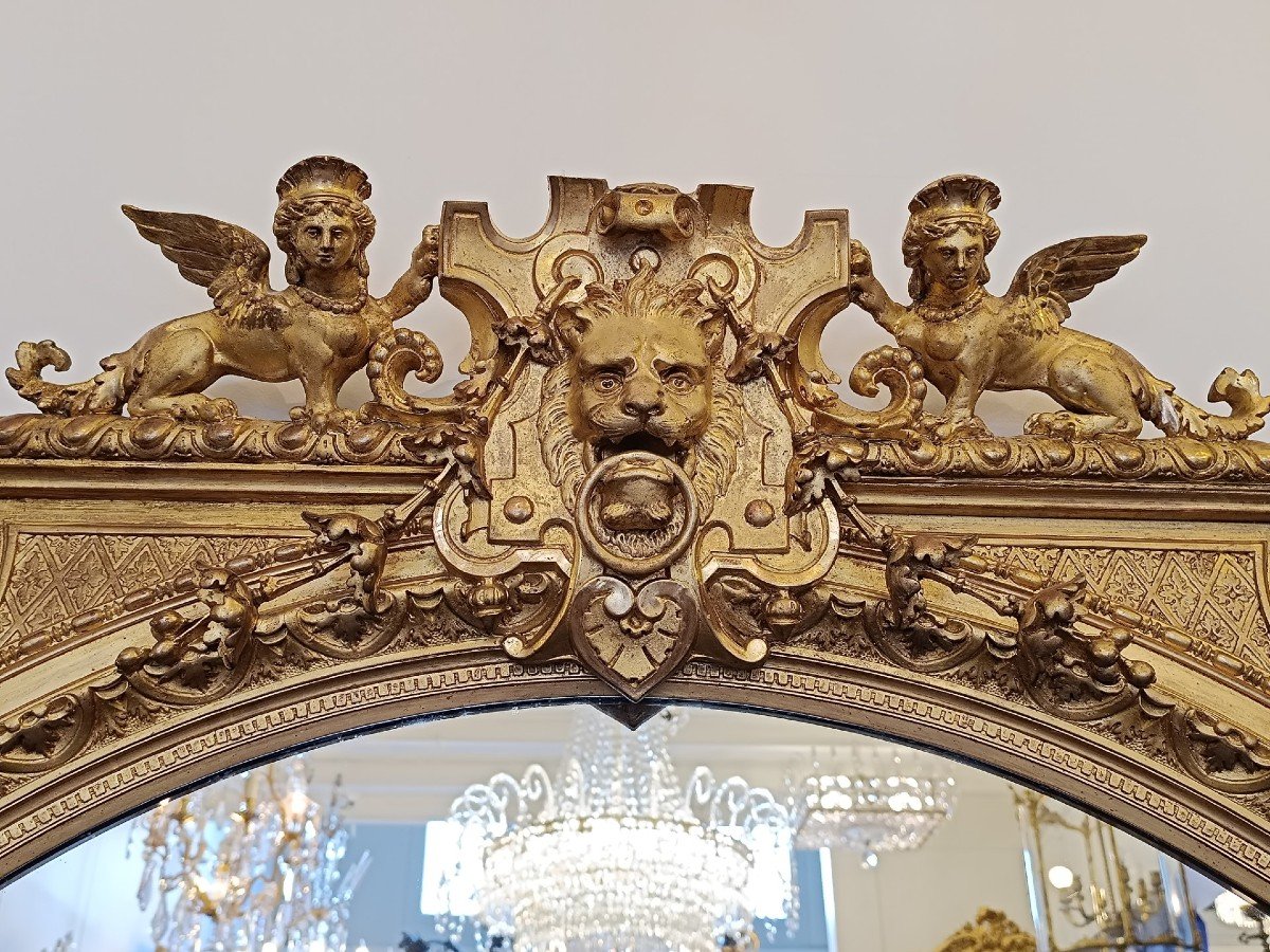 Miroir Doré à Décor De Lions d'époque 19ème