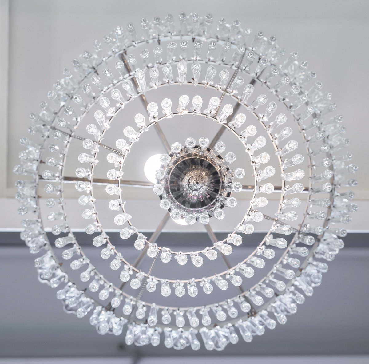 Pair Of Ceiling Lights In Nickel-plated Brass, With Crystal Tassels-photo-7