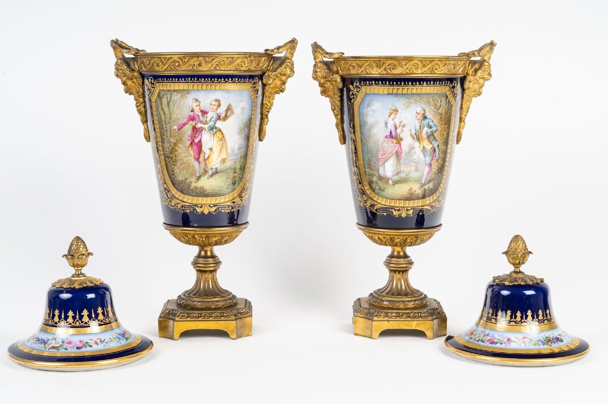 Pair Of Covered Vases In Sevres Porcelain.-photo-3