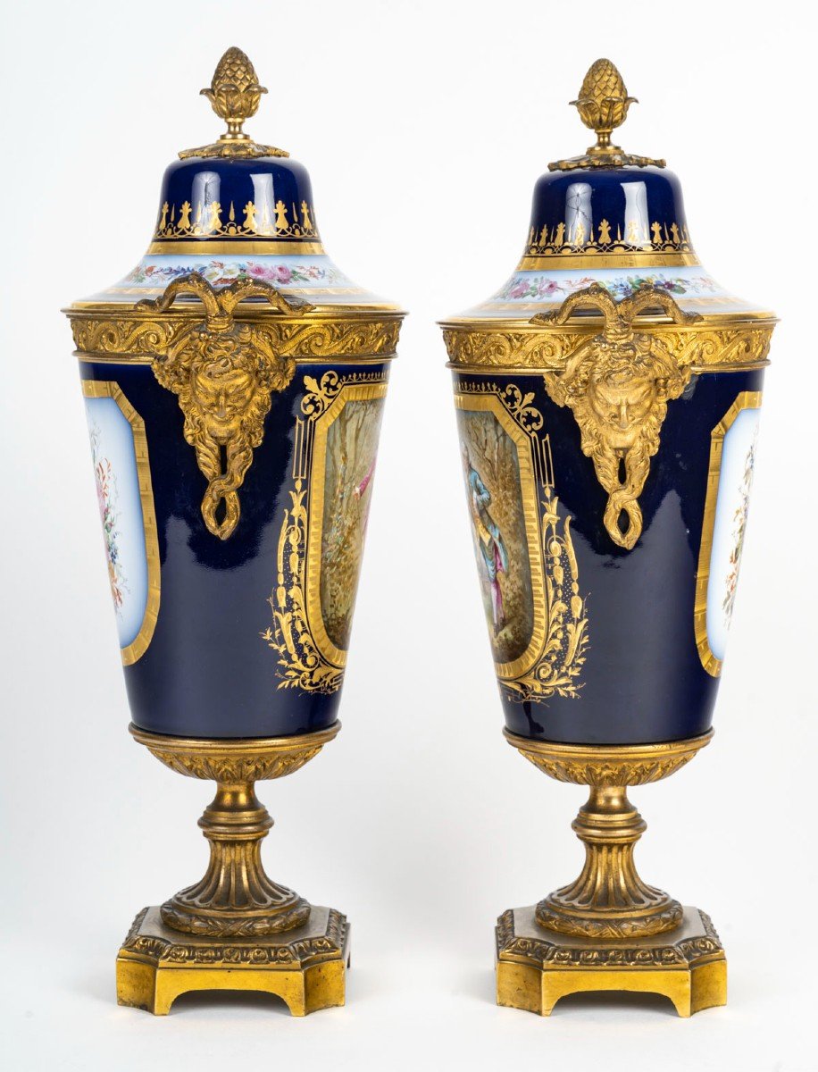 Pair Of Covered Vases In Sevres Porcelain.-photo-4