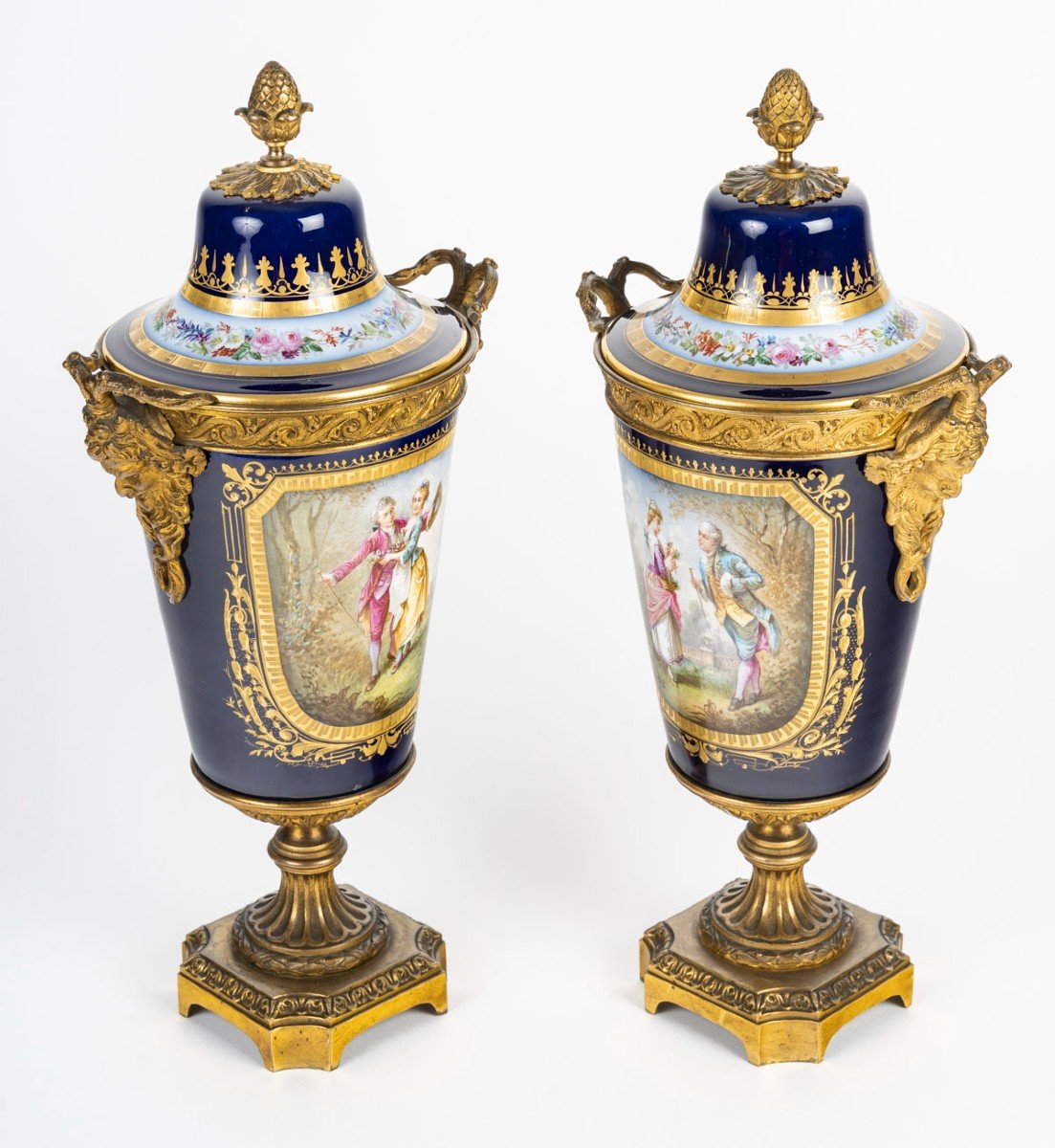 Pair Of Covered Vases In Sevres Porcelain.-photo-5