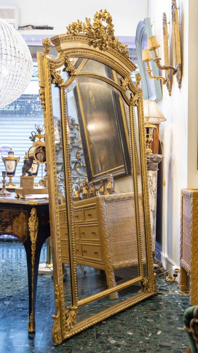 Large 19th Century Gilded Mirror With Beading.-photo-2