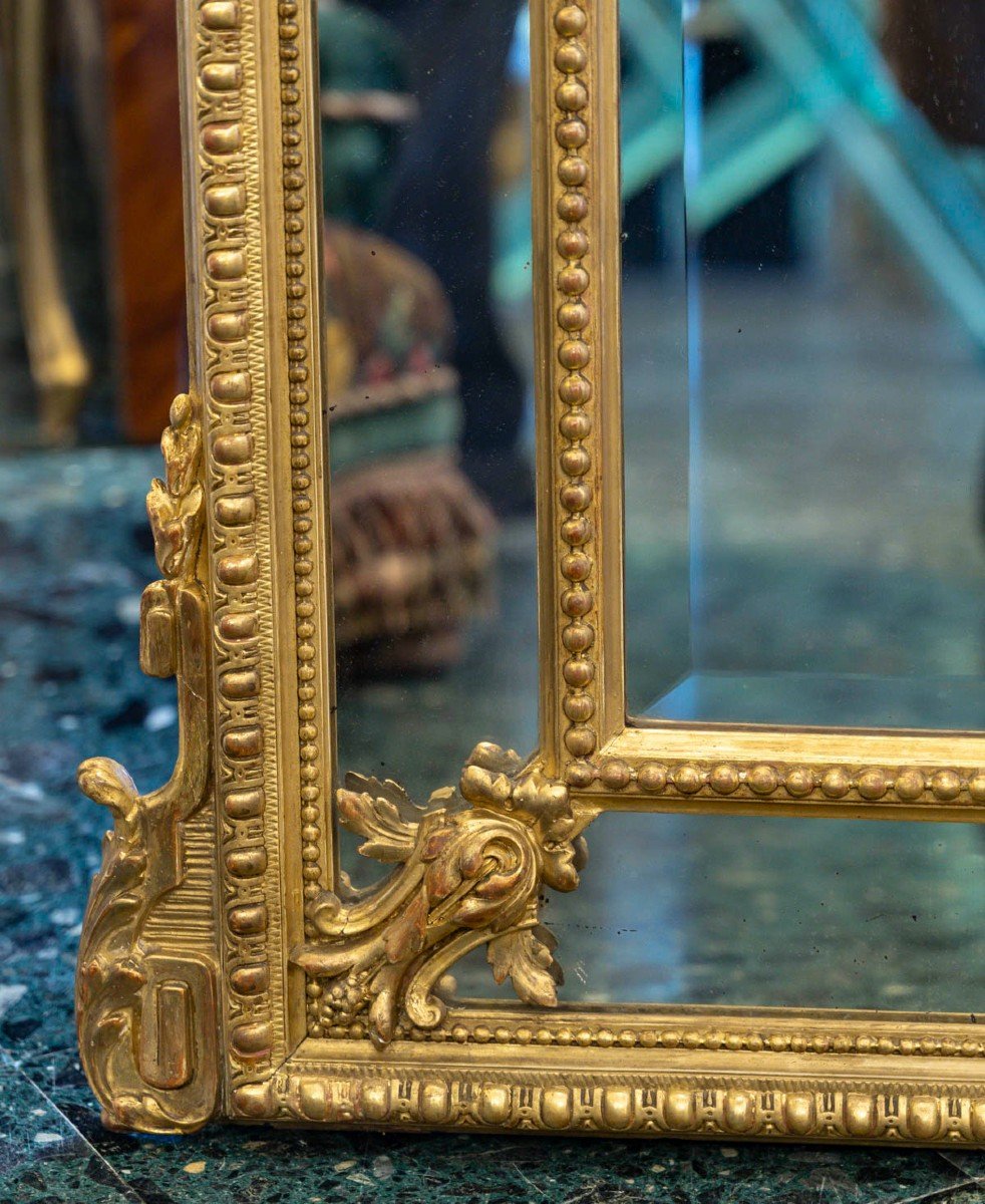 Large 19th Century Gilded Mirror With Beading.-photo-2