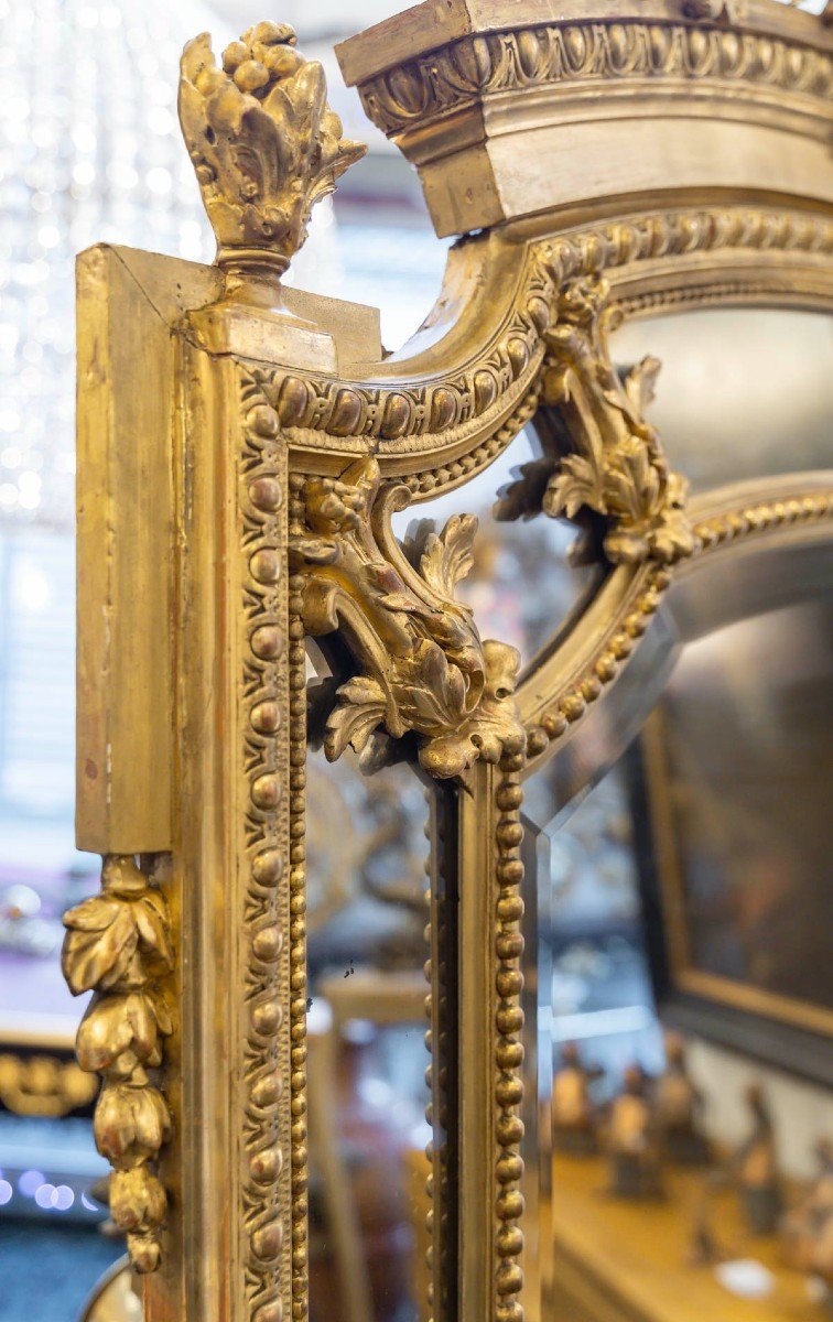 Large 19th Century Gilded Mirror With Beading.-photo-3