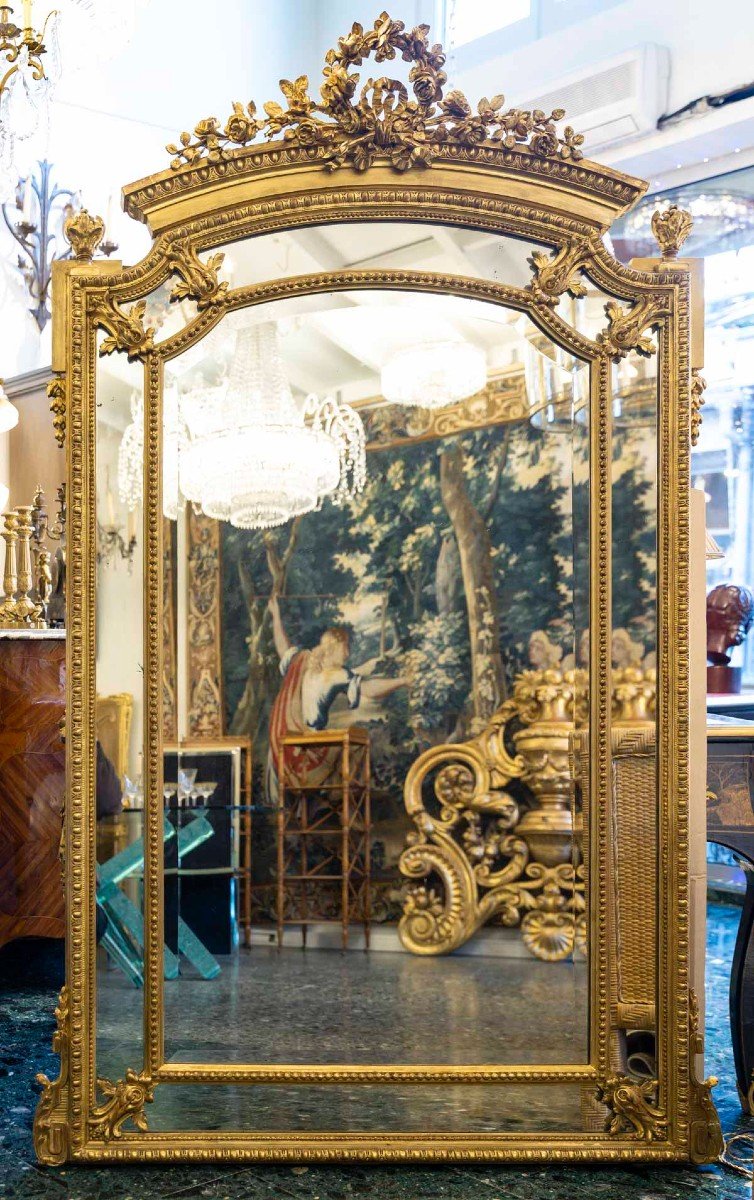 Large 19th Century Gilded Mirror With Beading.