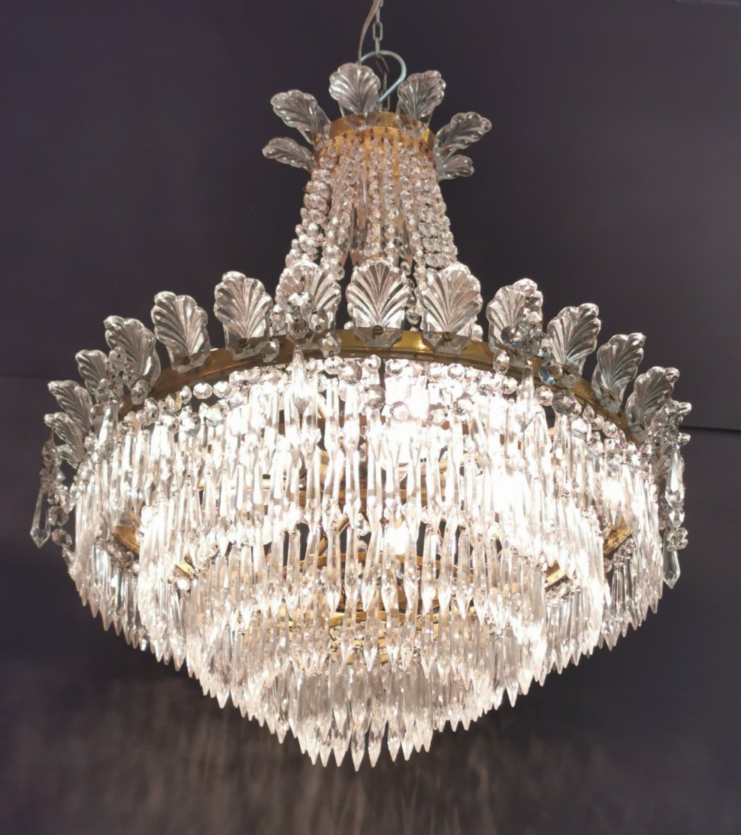 Baccarat Style Crystal Chandelier, Early 20th Century.-photo-2