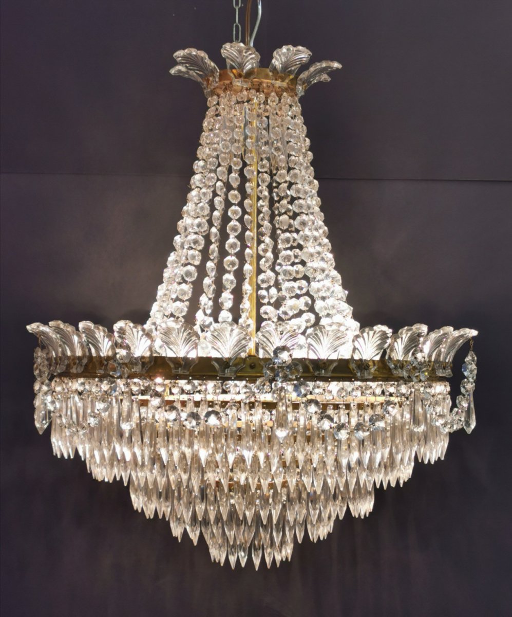 Baccarat Style Crystal Chandelier, Early 20th Century.