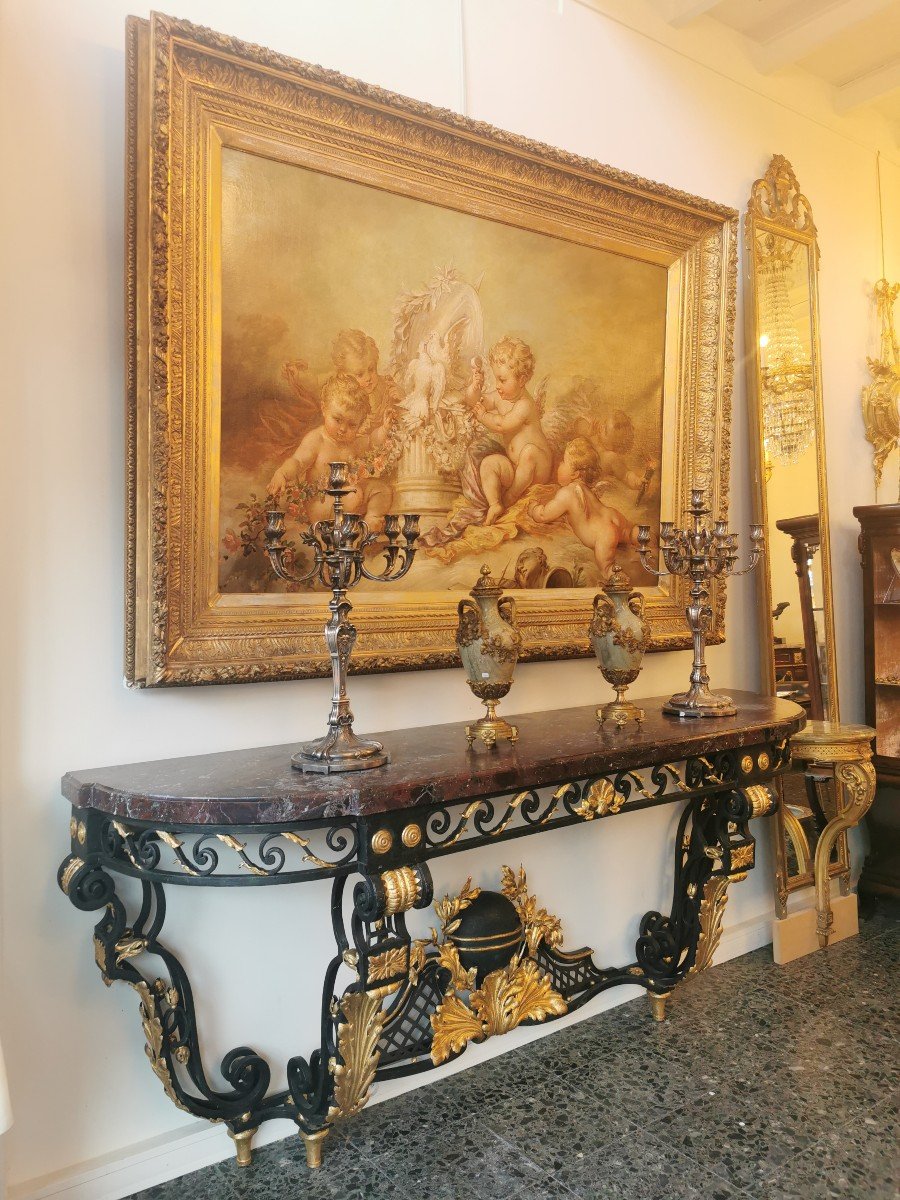 "Grande Console En Fer Forgé De Style Louis XVI De La Fin Du 19ème Siècle."-photo-8