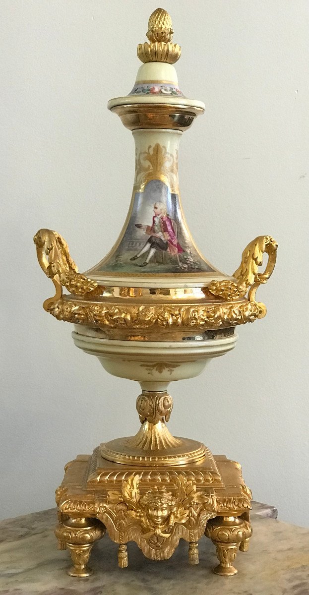 Garniture De Cheminée En Bronze Doré Et Porcelaine, époque Napoléon III-photo-3