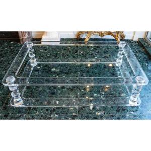 Grande Table Basse En Plexiglass Attribuée à Roméo Année 80, Modèle MIRAGE.