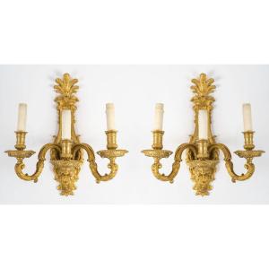 Pair Of 14th Century Style Henri Vian Wall Lights.