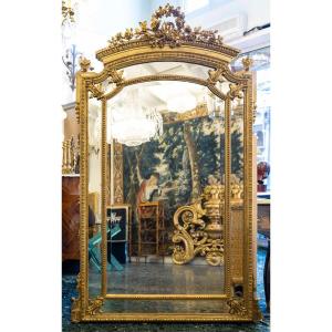 Grand Miroir Doré à Parclose D’époque Du 19ème.