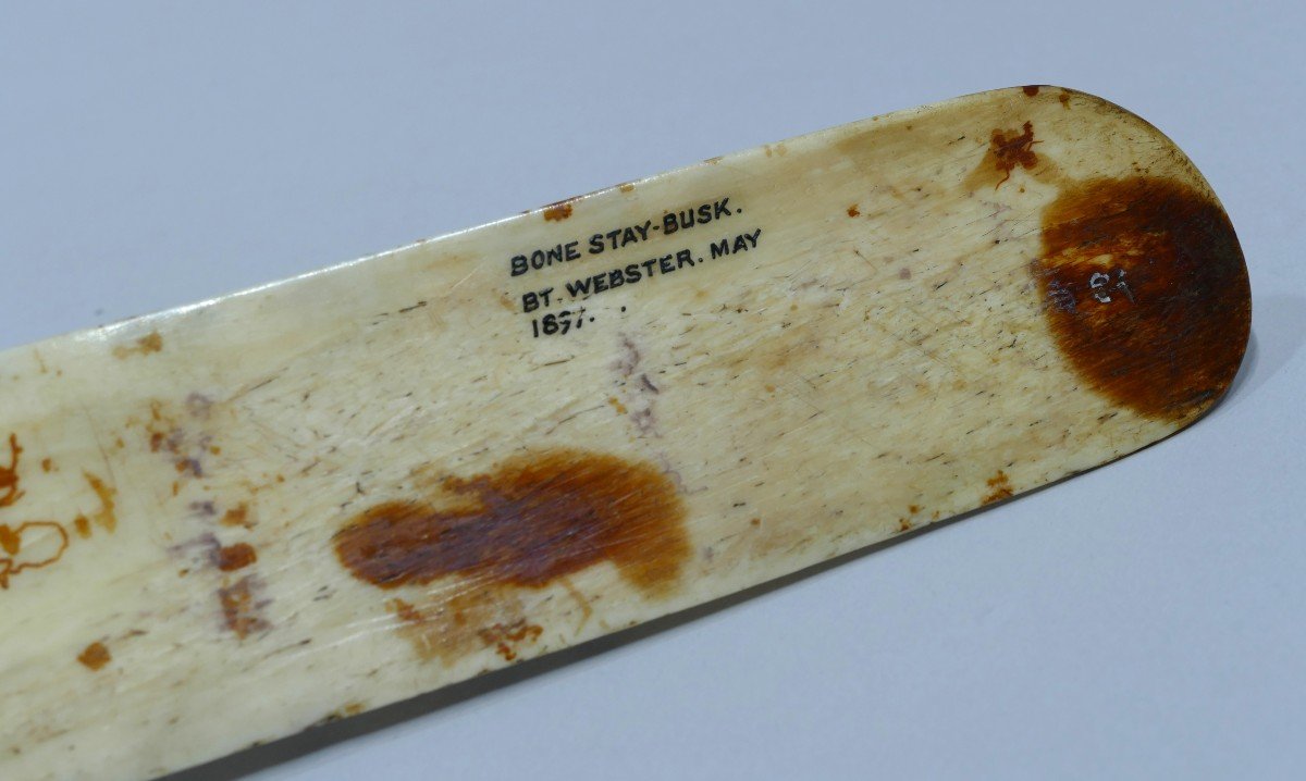 Busc In Whale Bone Engraved In Polychromy Dated May 1897-photo-2