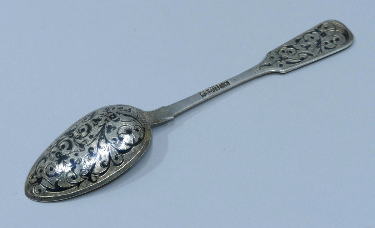 Fork, Spoon And Knife Set In Niello Silver Moscow Between 1865 And 1872.-photo-1