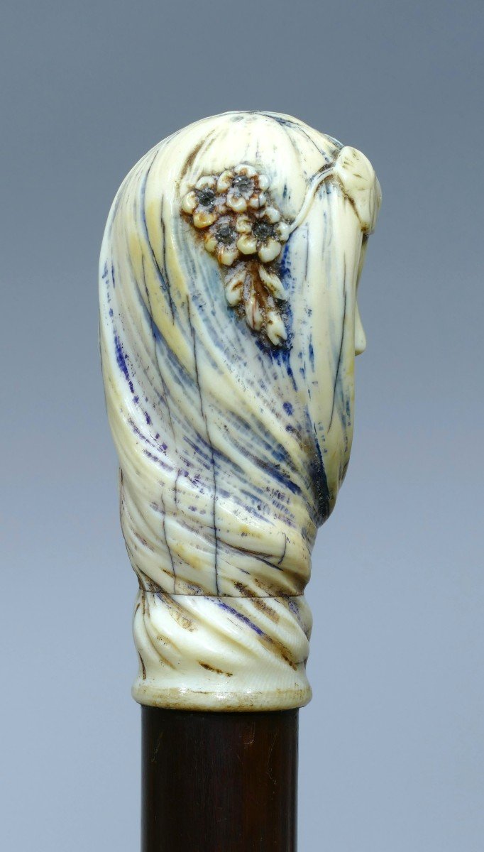 Collection Cane With Polychrome Ivory Handle Representing A Pretty Woman In Profile-photo-4