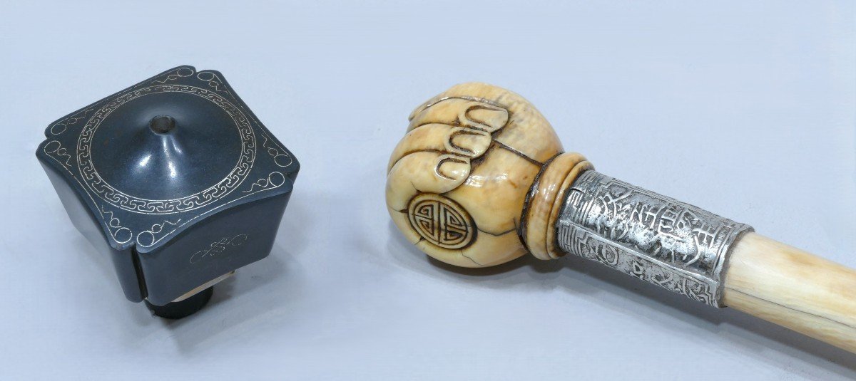 Short Opium Pipe In Ivory And Silver Datable From The 19th Century-photo-4