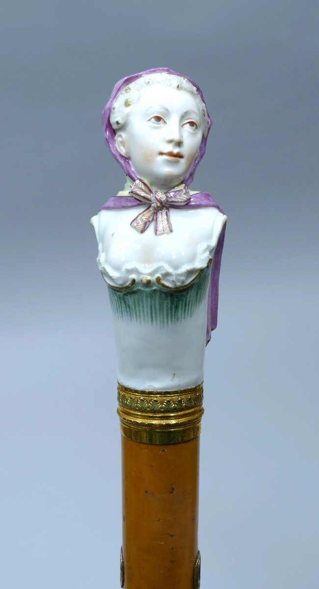 Cane From The Ludwigsburg Manufactory Dated To Around 1770 Depicting A Bust Of A Woman