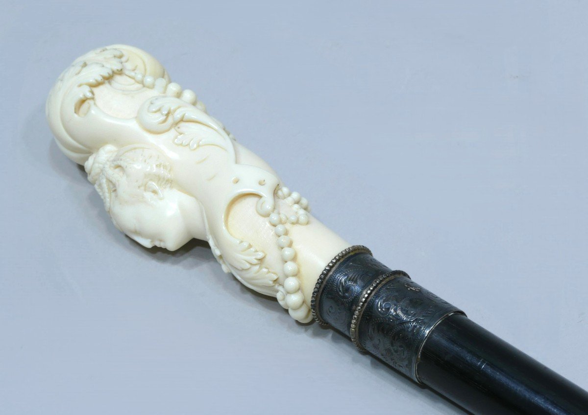 Collectible Cane With Superb Handle Representing A Woman With Her Tiara-photo-3