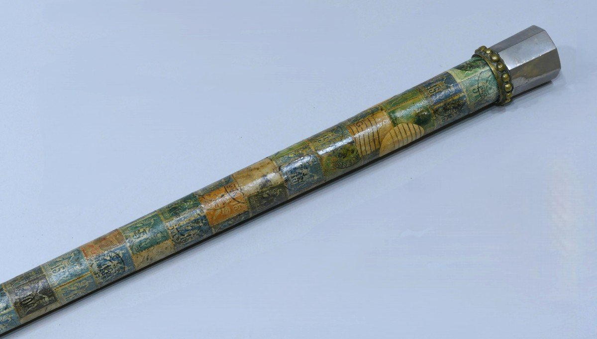 Collectible Postman's Cane With Stamps Glued Along The Shaft-photo-1