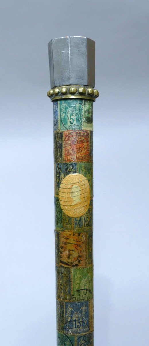 Collectible Postman's Cane With Stamps Glued Along The Shaft