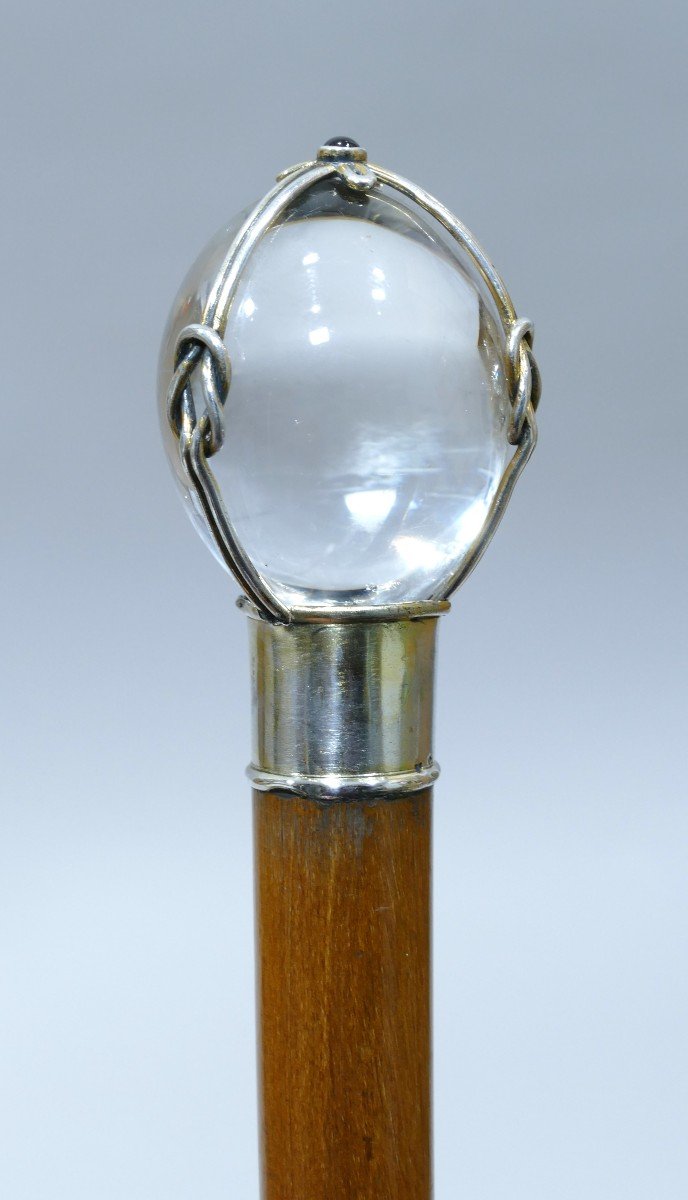 19th Century Great Cane With Beautiful Rock Crystal And Garnet Handle-photo-4