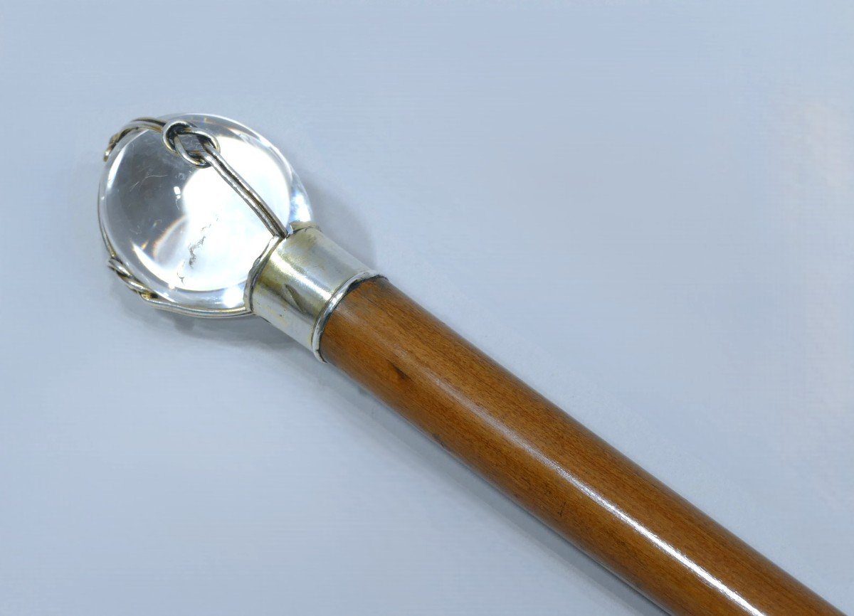 19th Century Great Cane With Beautiful Rock Crystal And Garnet Handle-photo-2