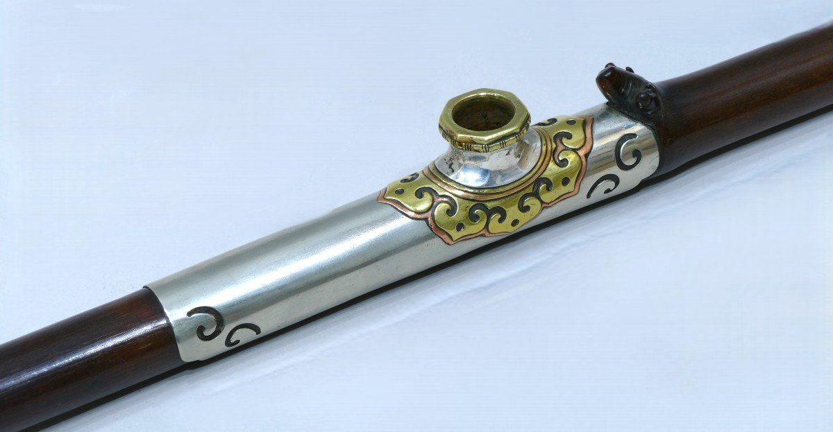 Long Bamboo Opium Pipe Dated 19th Century-photo-2