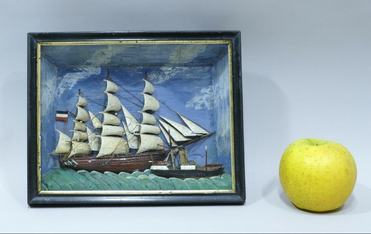 Polychrome Miniature Marine Diorama Dated To The End Of The 19th Century-photo-2