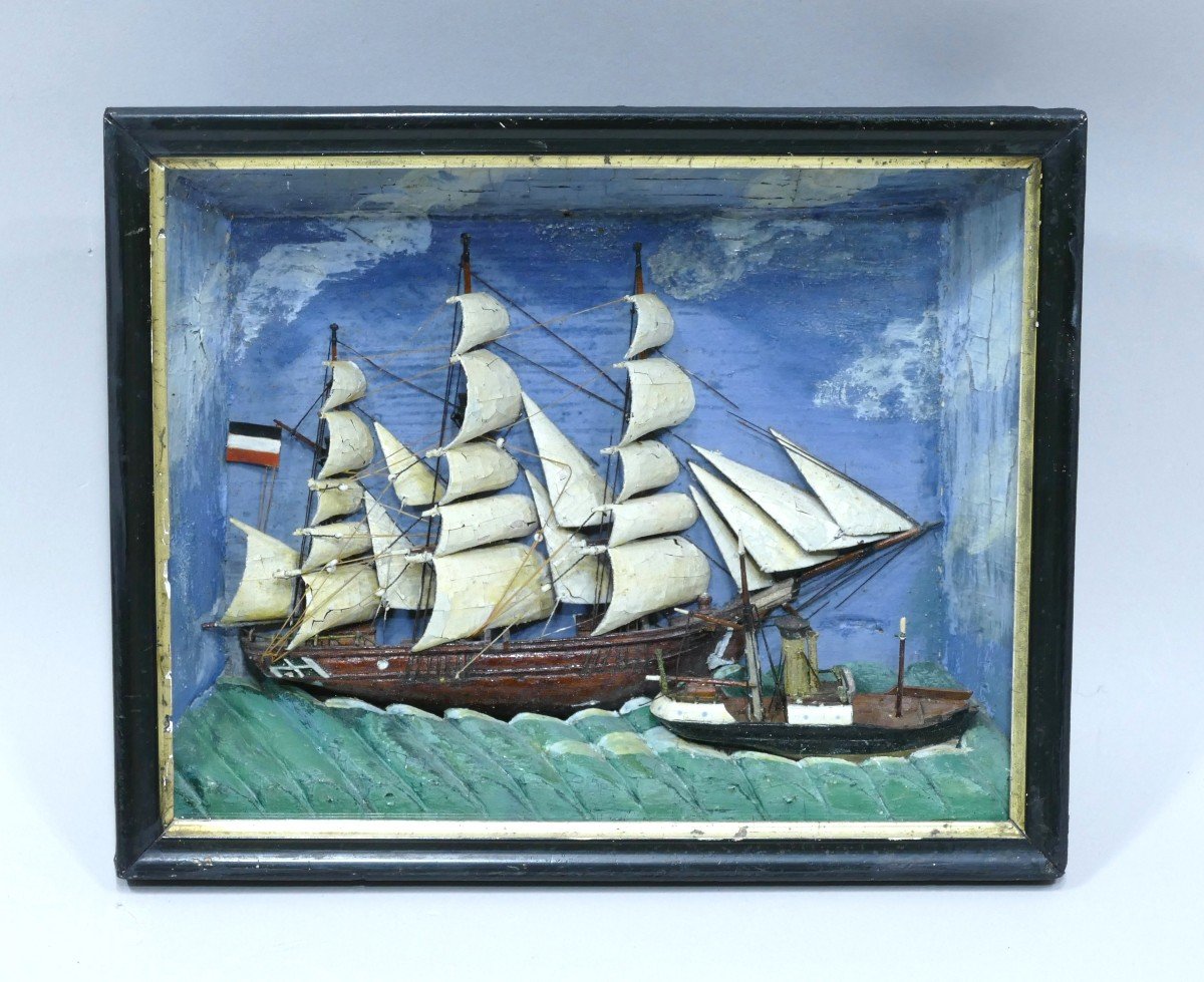 Polychrome Miniature Marine Diorama Dated To The End Of The 19th Century