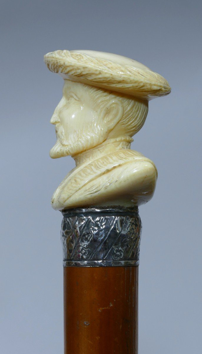 Collectible Cane With Ivory Handle Representing Explorer Jacques Cartier-photo-2