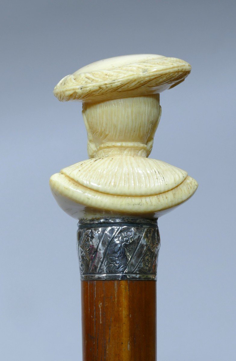 Collectible Cane With Ivory Handle Representing Explorer Jacques Cartier-photo-3